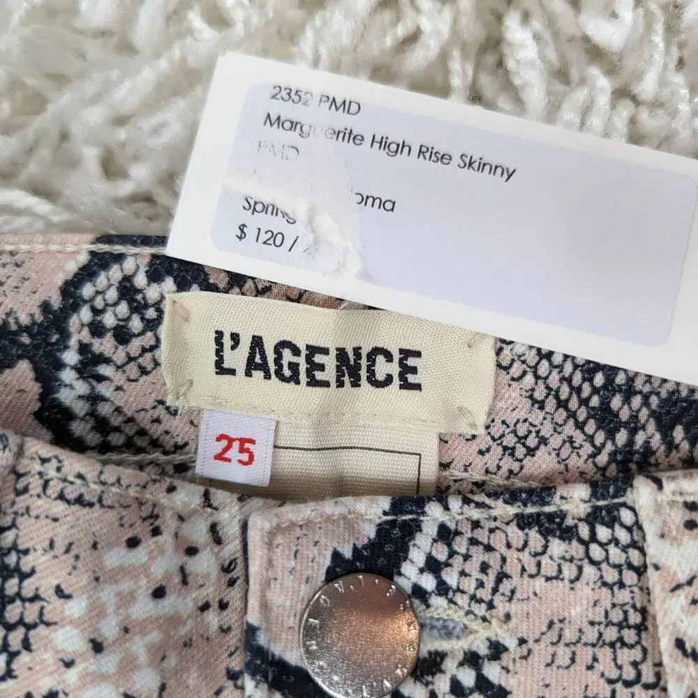 L’AGENCE Marguerite Pink Python Print High Rise Skinny Jeans 25 NWT